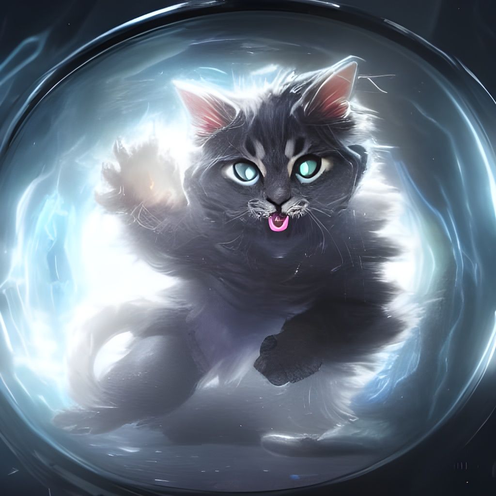 Ultra Instinct Cat in a Jar: Dark Fantasy Art