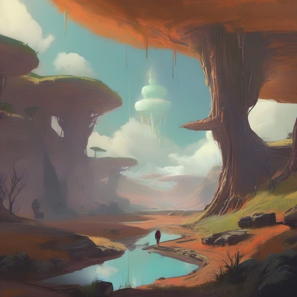 Ethereal Cave of Golden Light and Ancient Roots