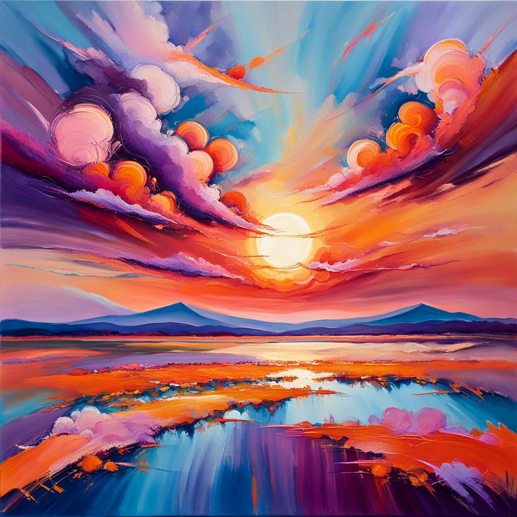 Abstract Expressionist Sunrise Landscape in Panoramic View