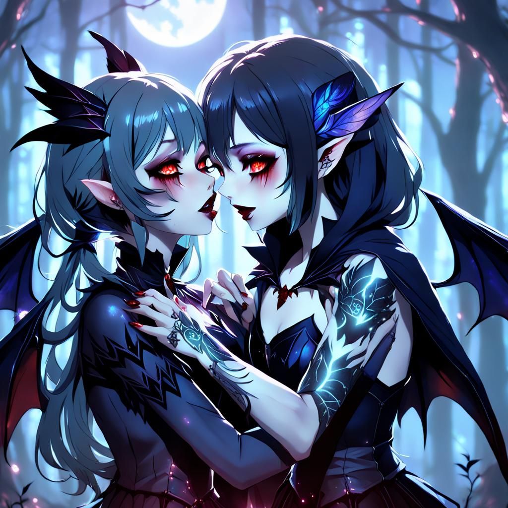 Ethereal Vampire Bites in Dreamy Moonlit Forest