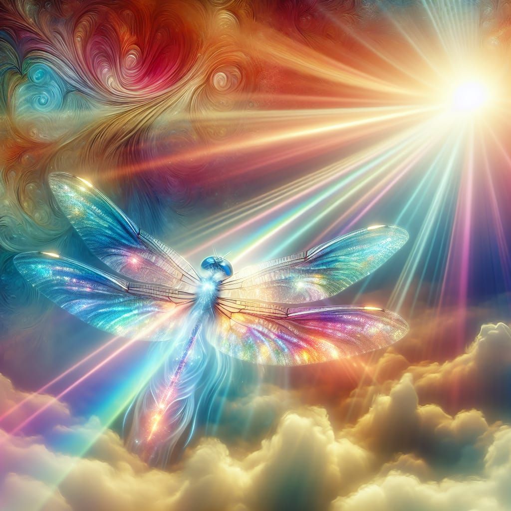 Rainbow Dragonfly in Dreamy Romantic Style