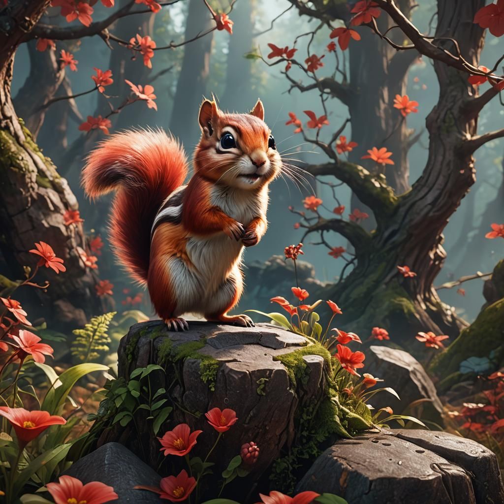 Cute Red Chipmunk in Detailed Matte Painting