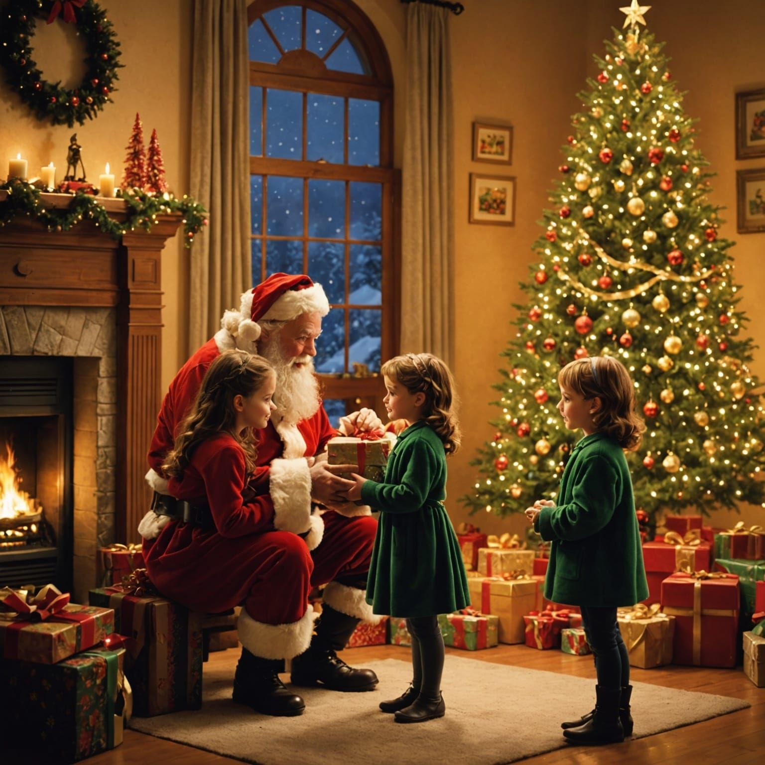 Santa Claus Delivers Gifts in a Magical Christmas Film Still