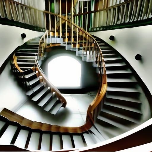 Infinite Book Staircase: Surreal Photorealistic Masterpiece