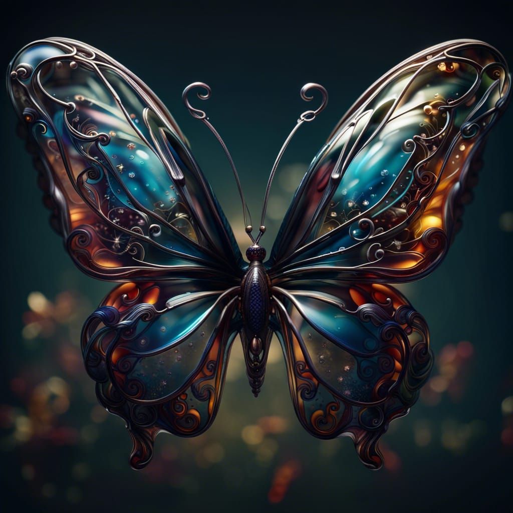 Intricate Blown Glass Butterfly: Matte Painting