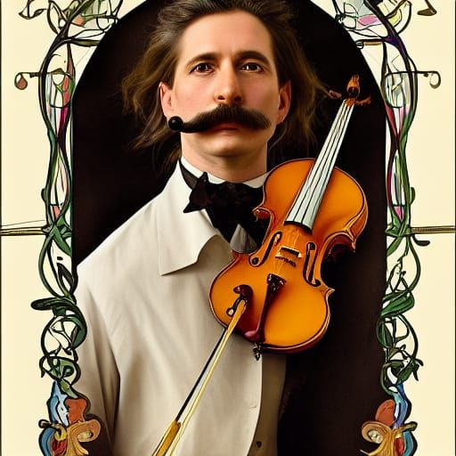 Alphonse Mucha Style Violinist Portrait