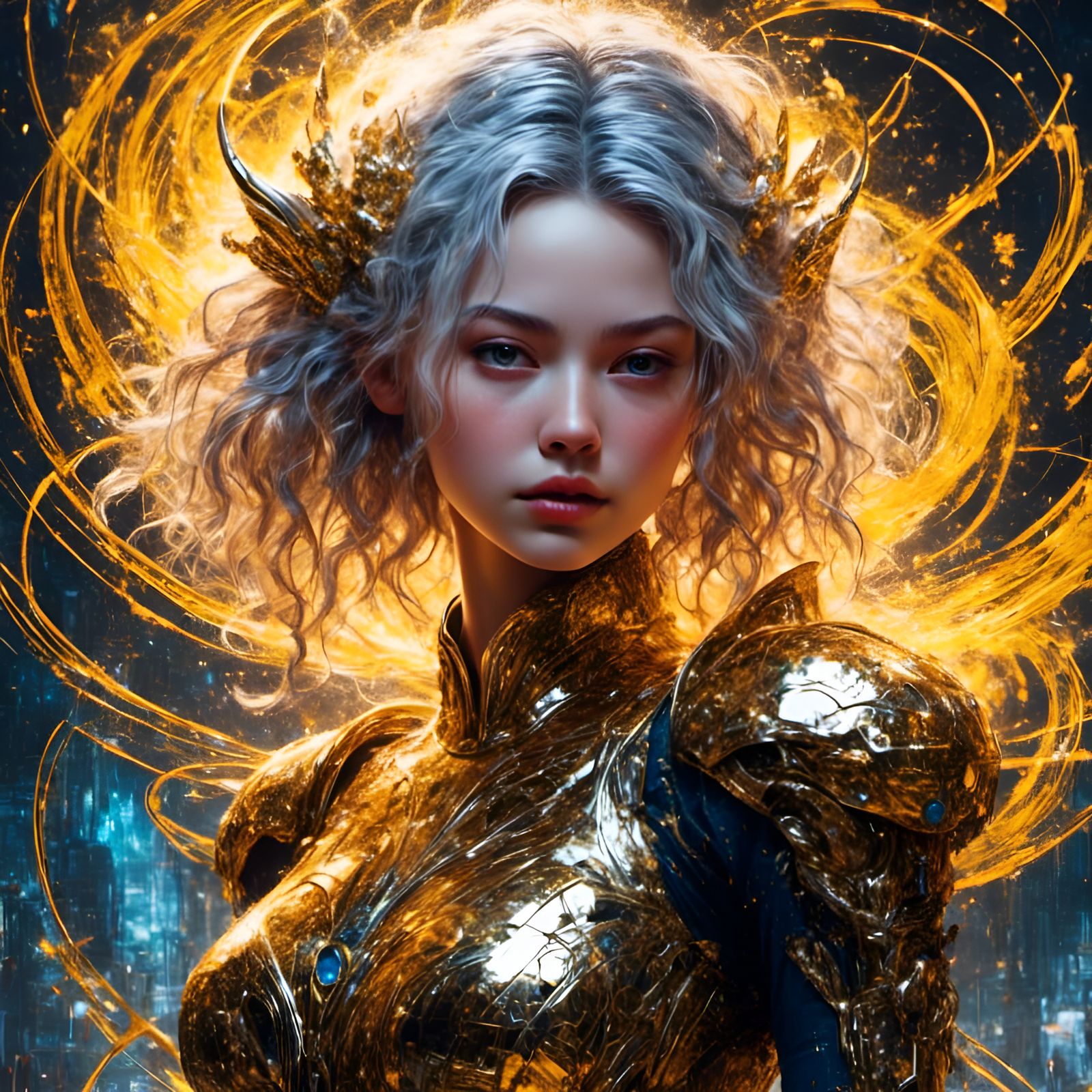 Cyberpunk Princess Belle with Silver and Gold Outlines