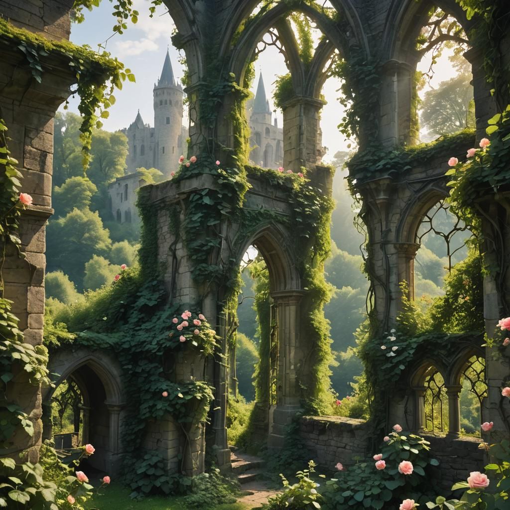 Overgrown Castle Garden in Morning Light