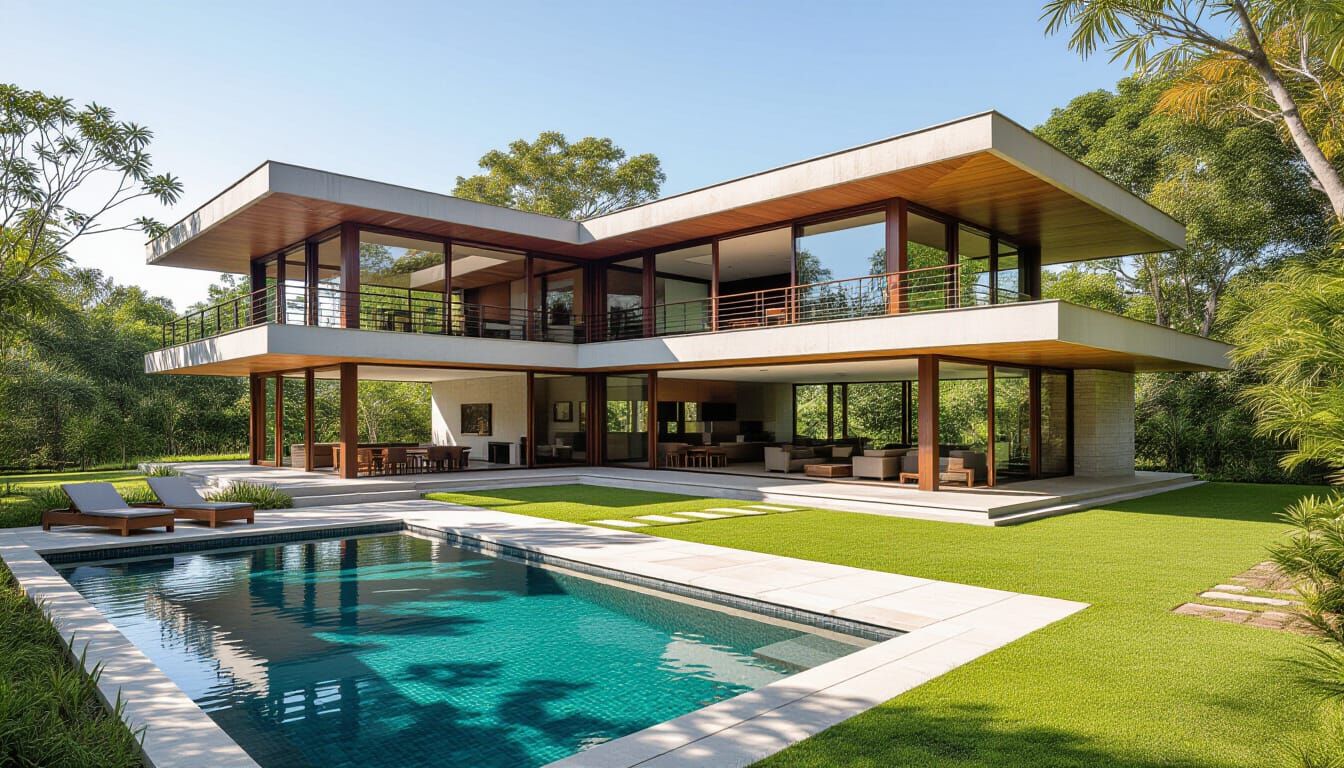 Modernist Villa with Orchard in Le Corbusier Style