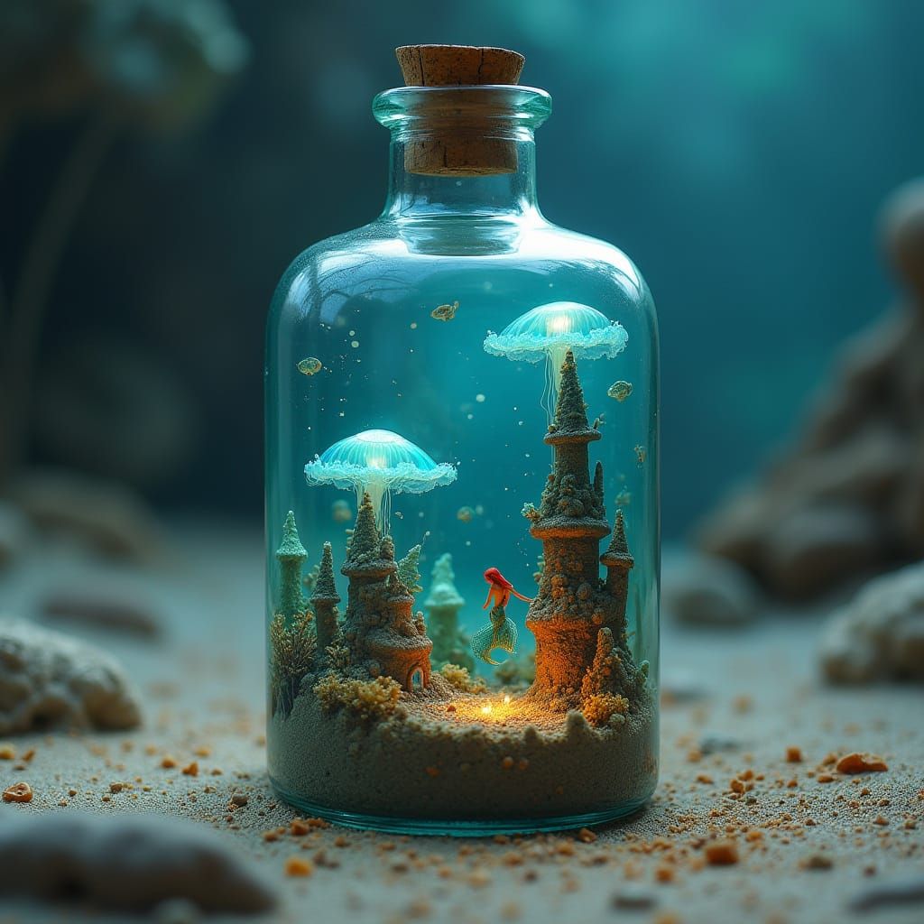Miniature Underwater Kingdom in Glass Bottle