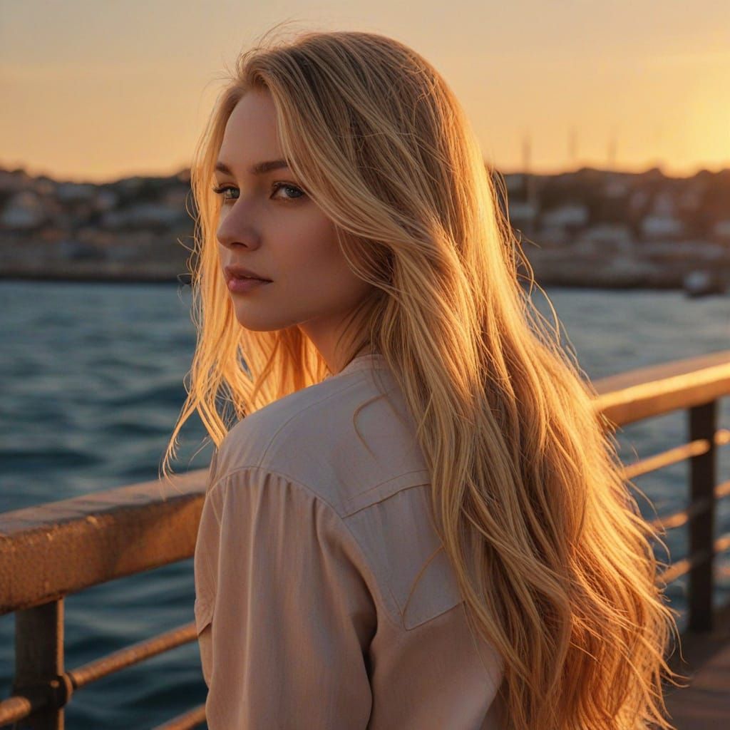 Woman Gazing at Sea: Photorealistic Digital Art