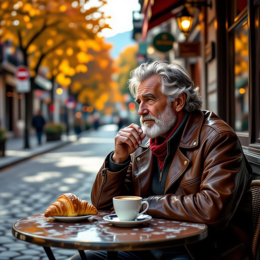 Autumn Street Scene with Elderly Man