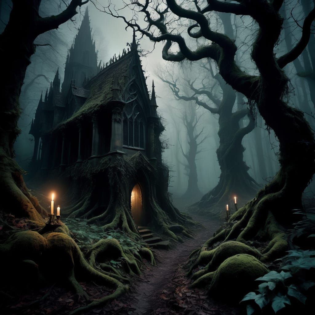 Gothic Figure in Mysterious Forest