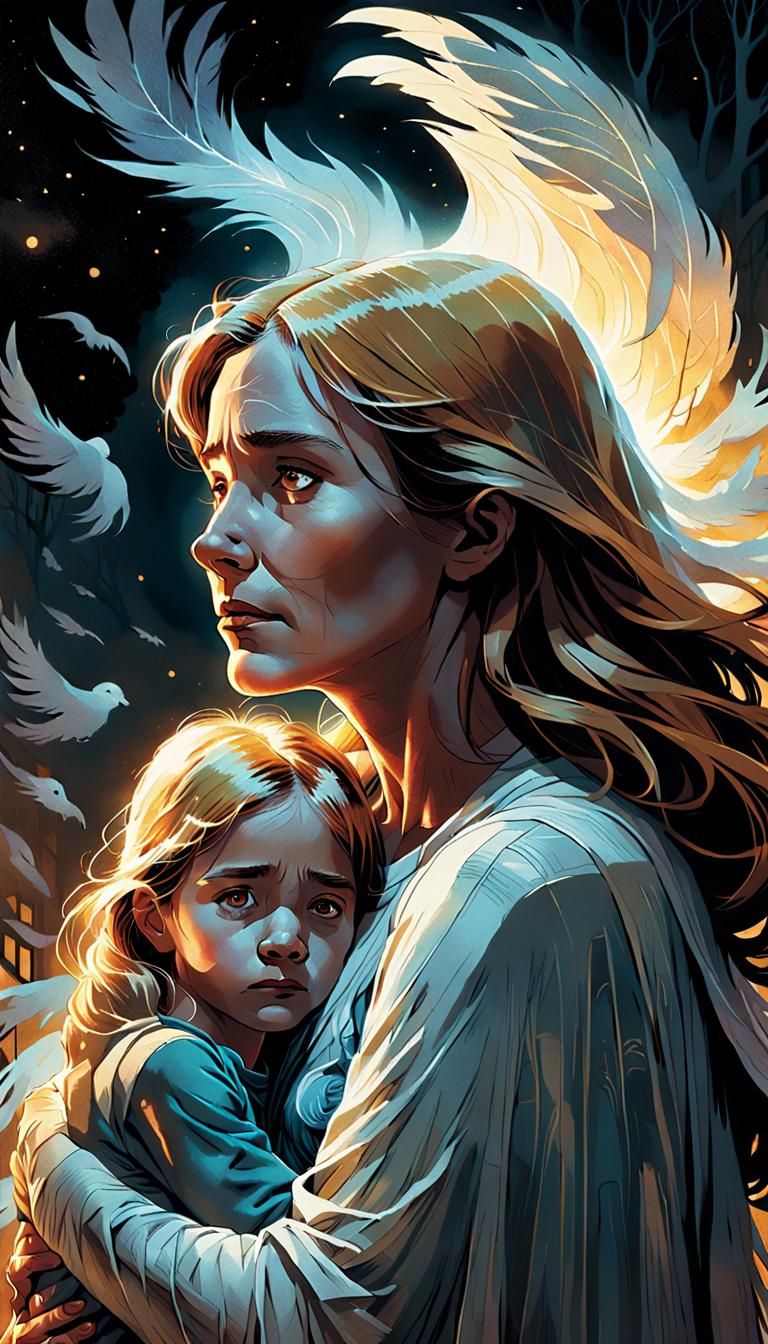 Ethereal Mother's Comfort: Comic Book Style Art