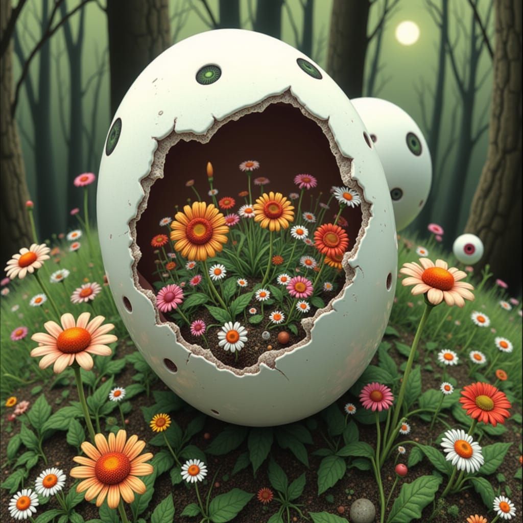 Alien Garden Inside Cracked Eggshell