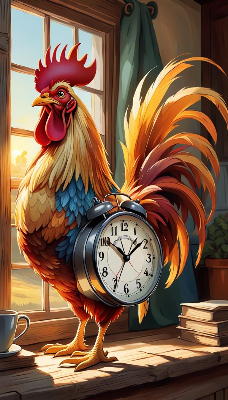 Whimsical Rooster Alarm Clock in Tartakovsky Style
