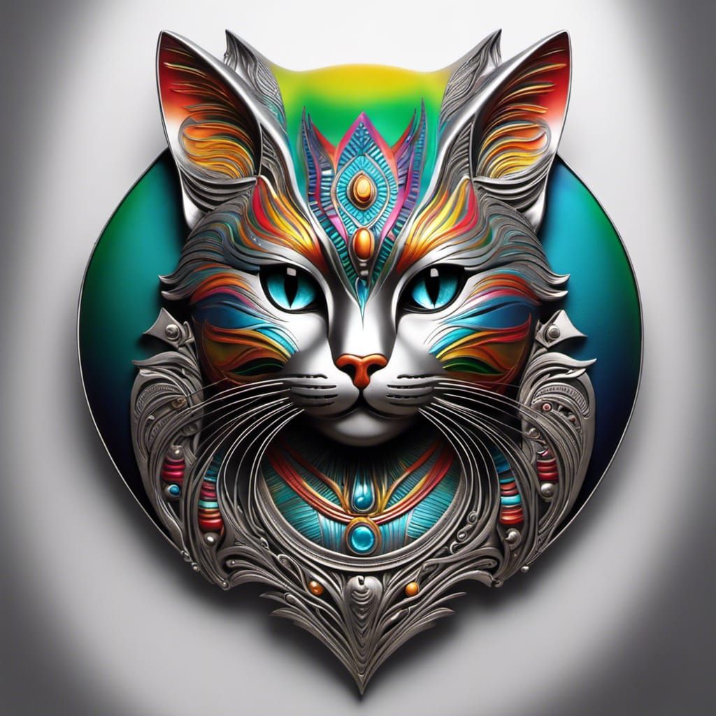 Striking Tribal Cat Design in Bright Colors