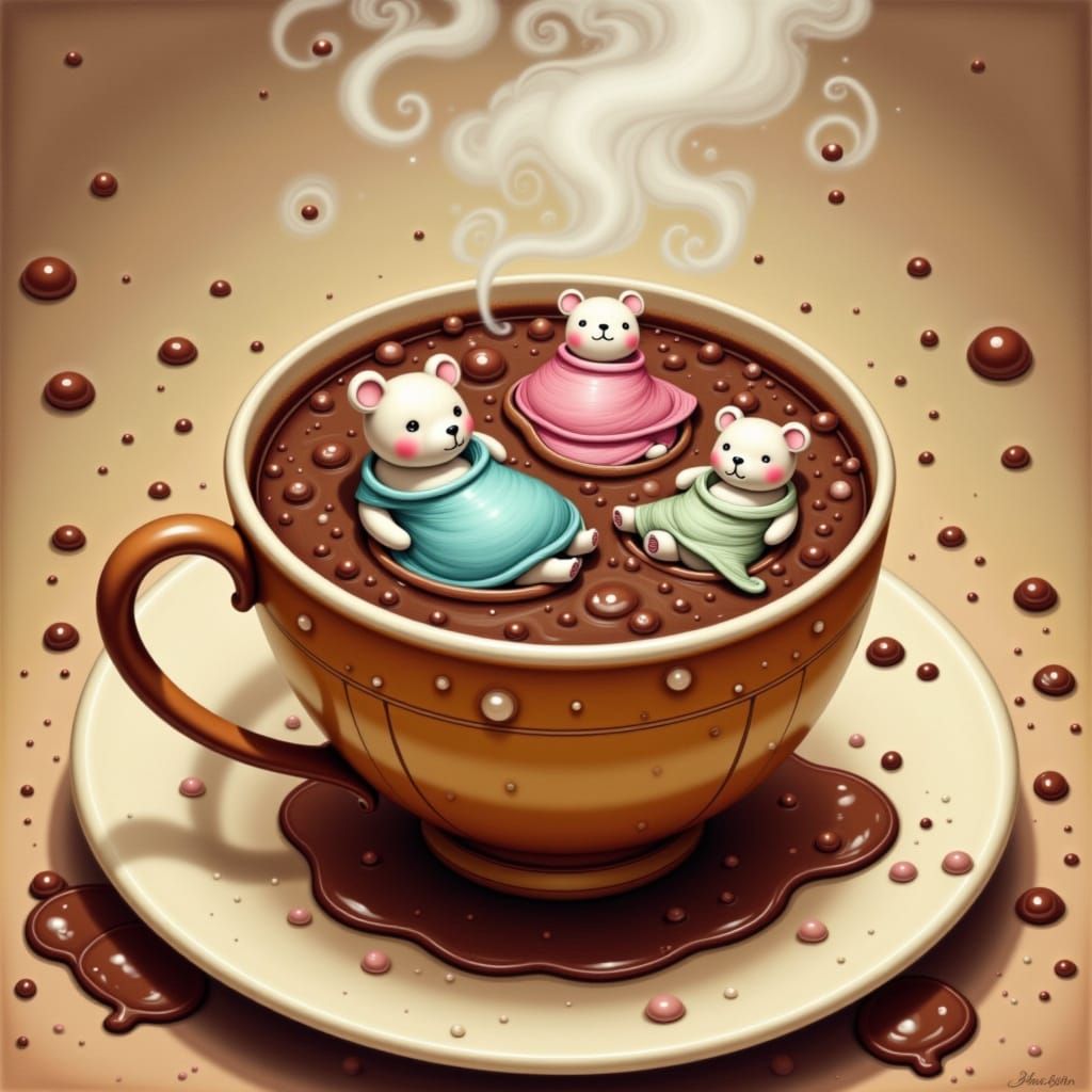 Marshmallow Bears Enjoying Chocolate Spa Day