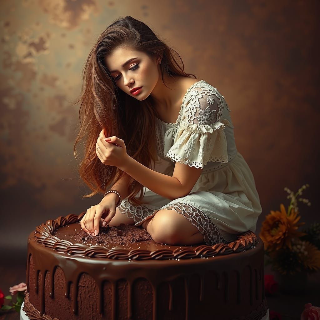 Chocolate Covered Woman on Chocolate Cake