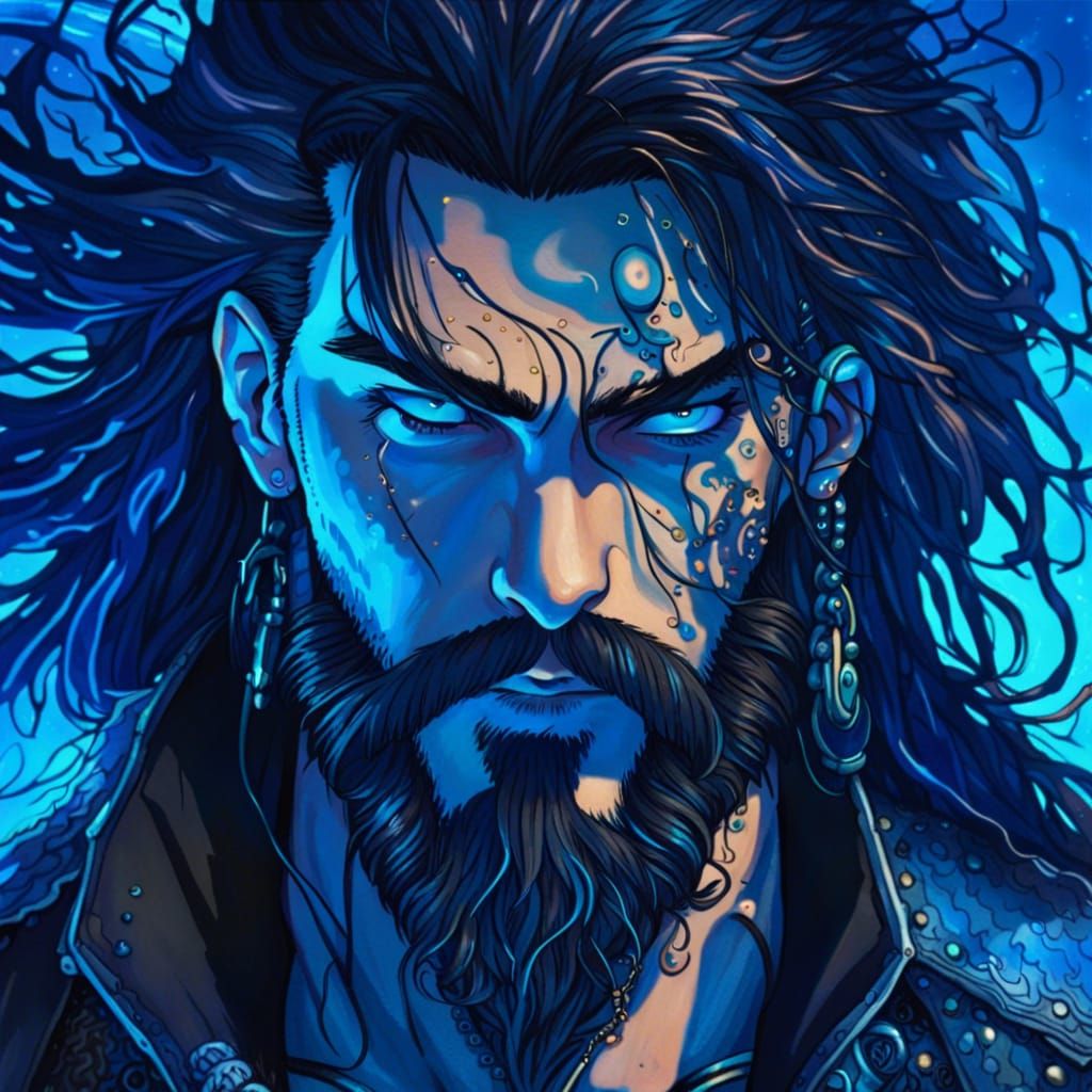 Cyberpunk Pirate Portrait in Neon Sea Storm