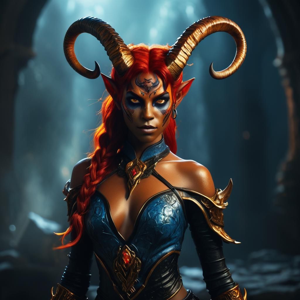 Stunning Tiefling in Mystical Realm Concept Art