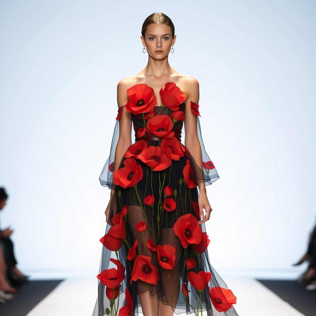 Poppy Flower Gown on Fashion Runway