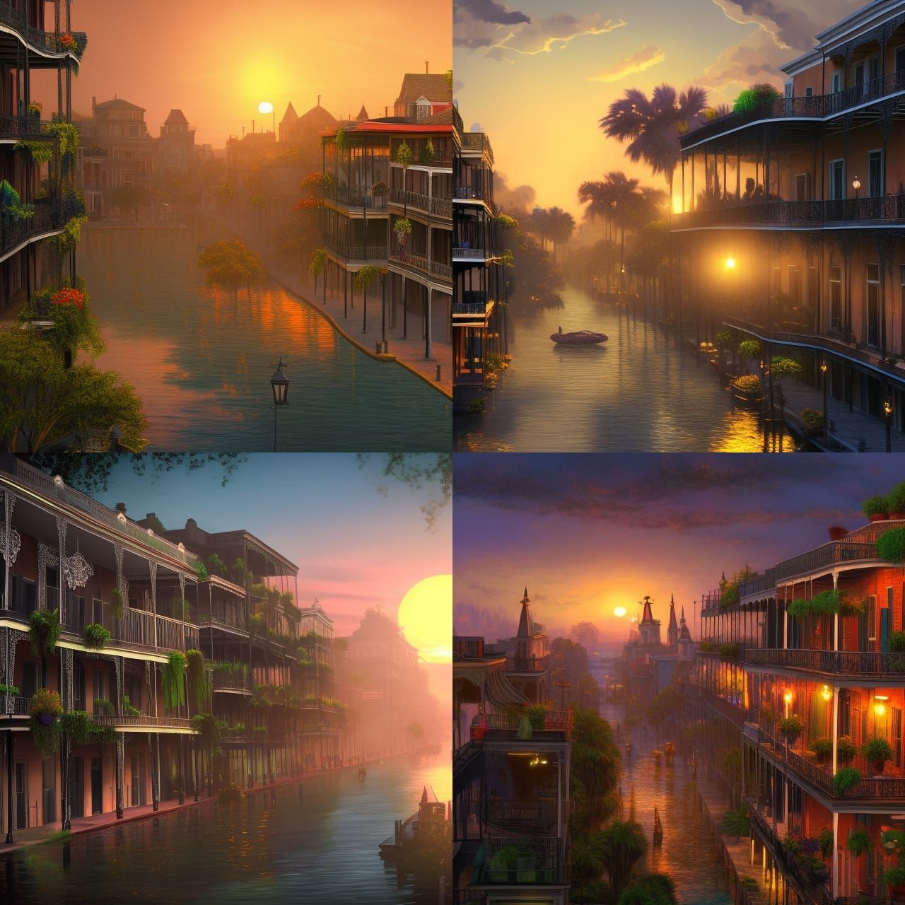 New Orleans Terrace at Sunset: Detailed Matte Painting