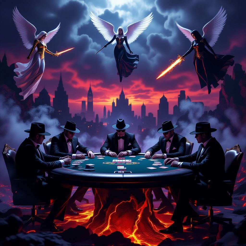 Mafia Underworld With Angels Above Obsidian Table