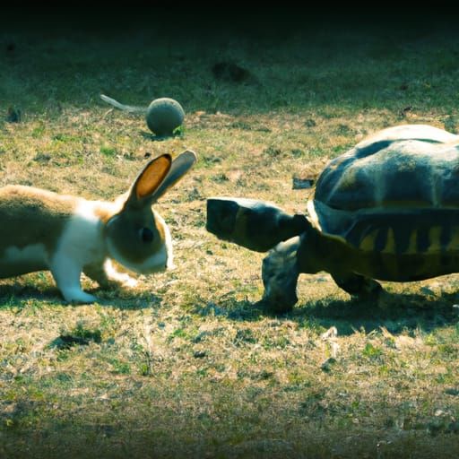 Rabbit and Tortoise Cricket Match: Cinematic Film Still