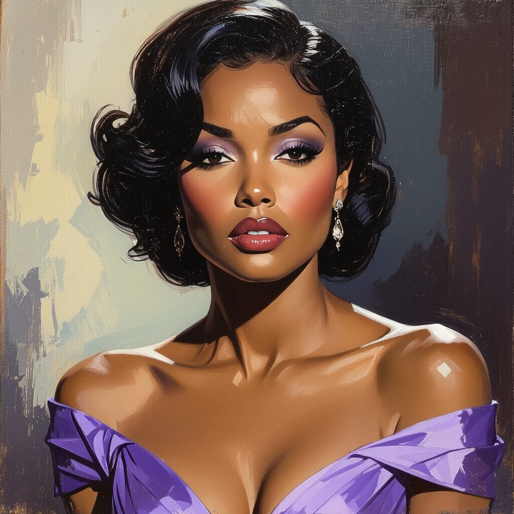 Anxious Woman in Lavender Gown: Impressionistic Film Noir Po...