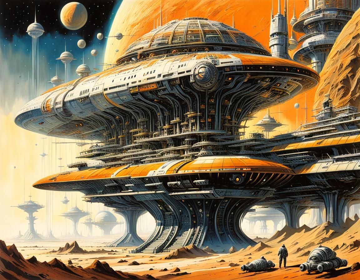 Vintage Sci-Fi Spaceport on Jupiter