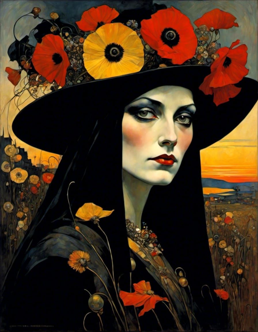 Witch Portrait with Golden Shimmer, in Wyeth Style