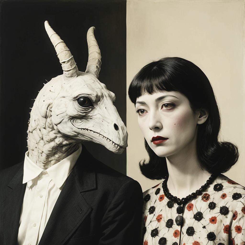 Surreal Odd Couple in Dark Atmospheric 3D Render