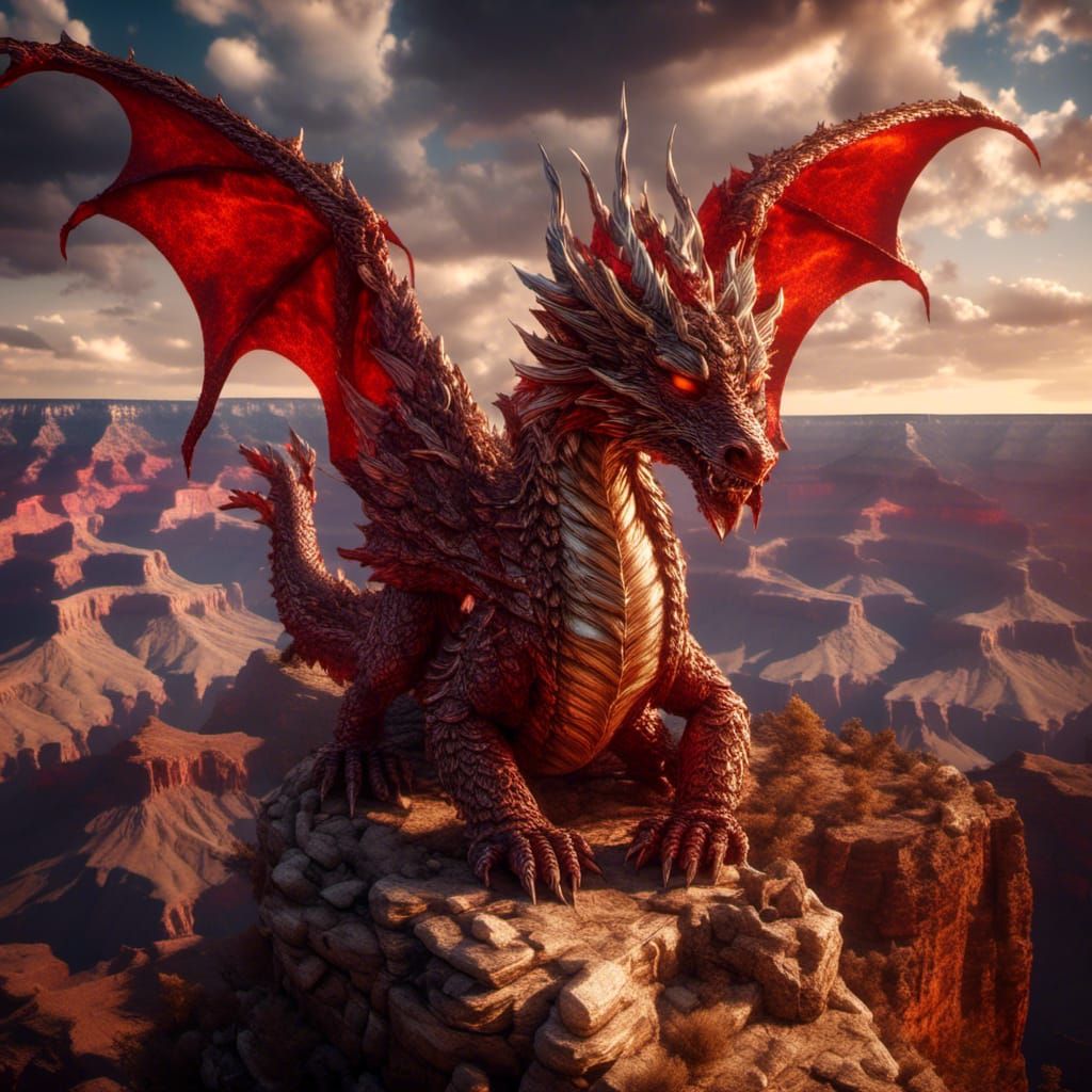Dragon Emerges from Grand Canyon, Hyperrealistic
