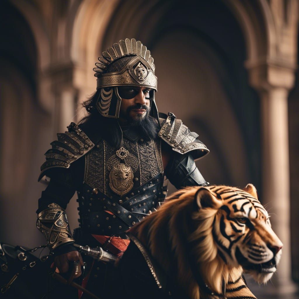 Fearsome Indian King on Tiger, Battle Ready