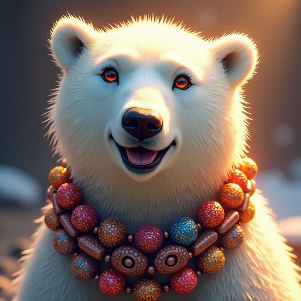 Happy Polar Bear Portrait with Colorful Beads