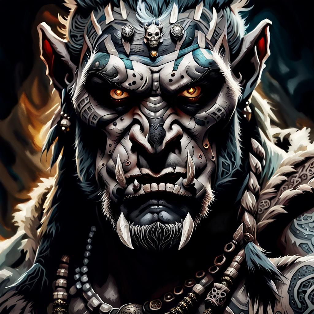 Orc Barbarian Portrait in Dark Fantasy Style