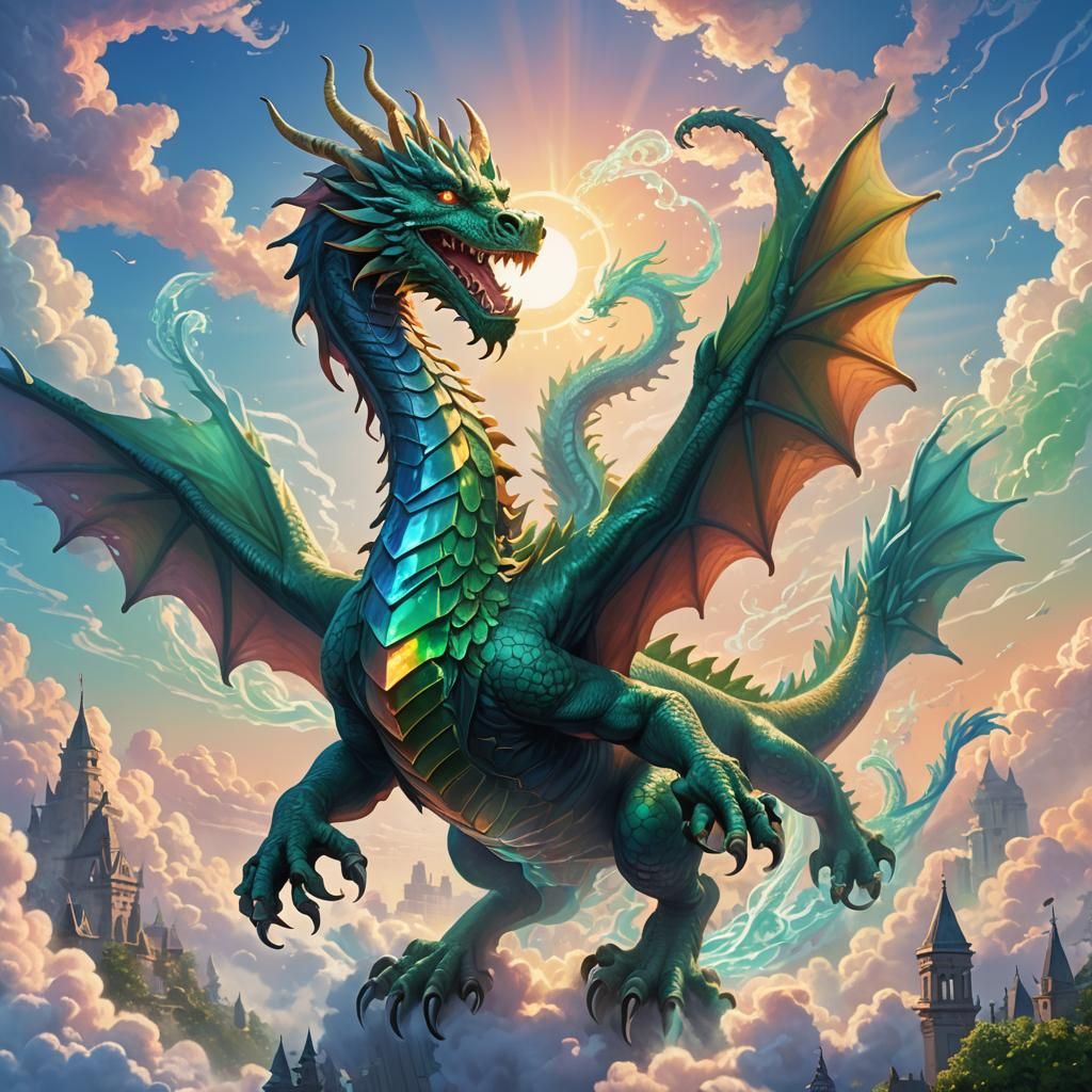 Mythical Dragon Soars in Vibrant Pop Art Style