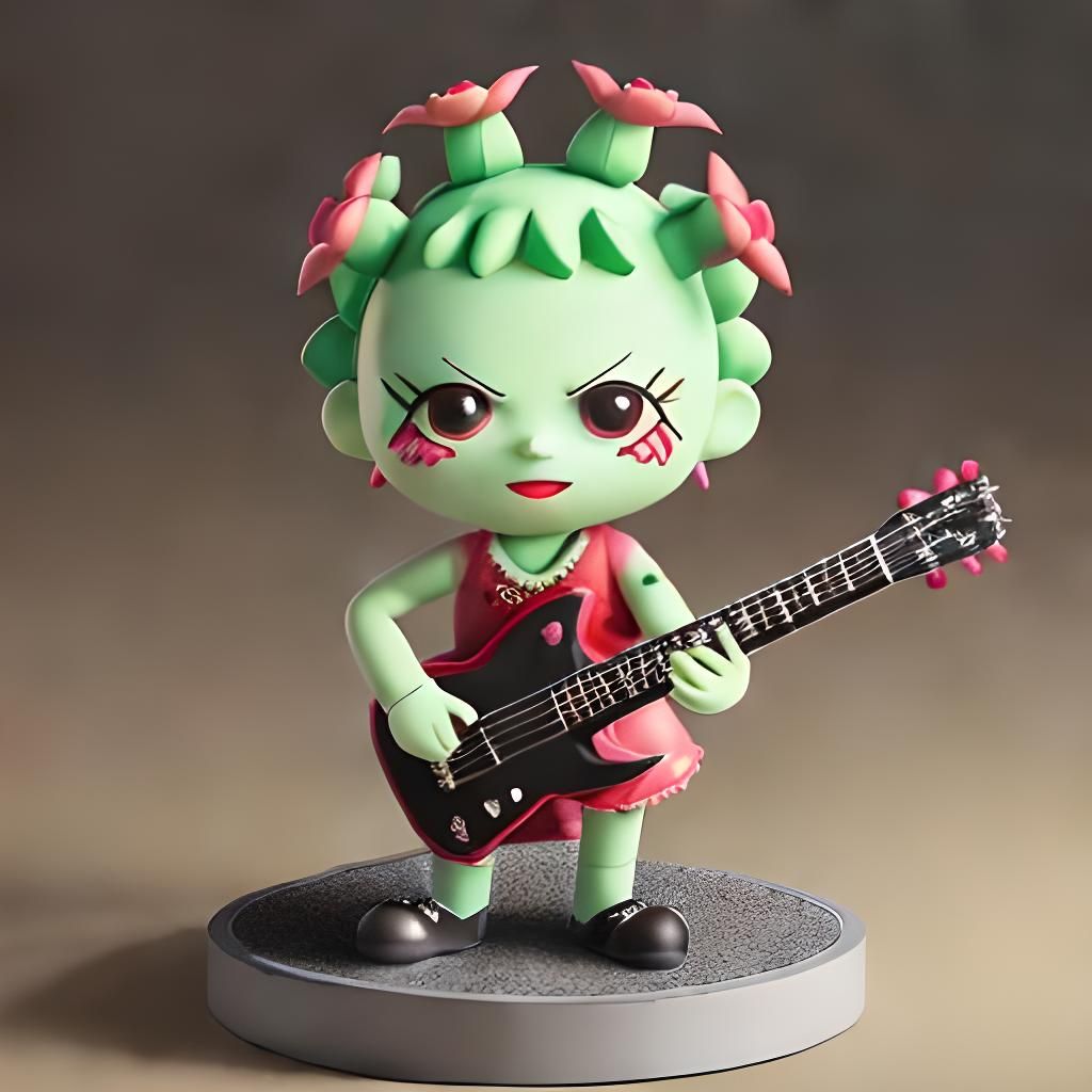 Punk Rock Cactus Guitarist Figurine in 3D