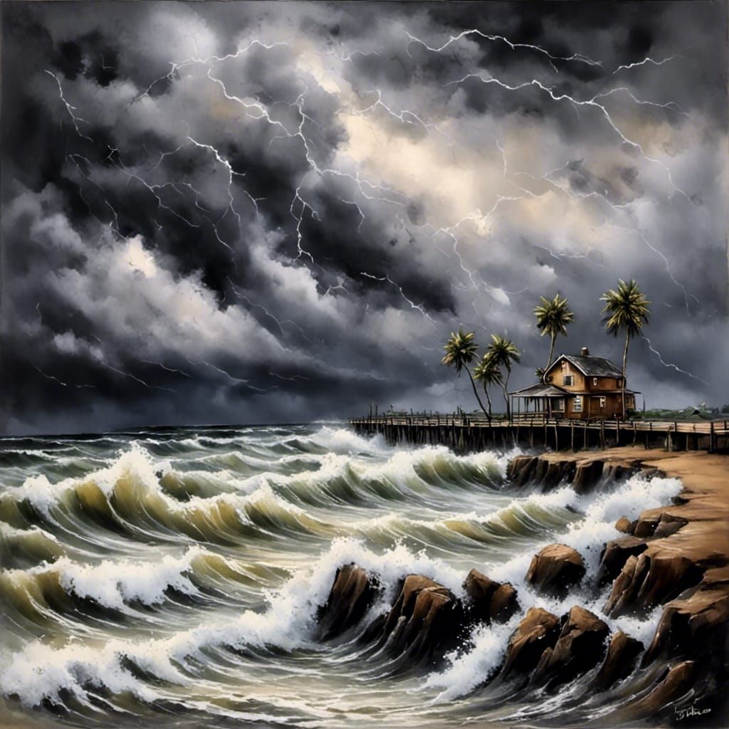 Galveston Storm Surge in Colored Pencil Style