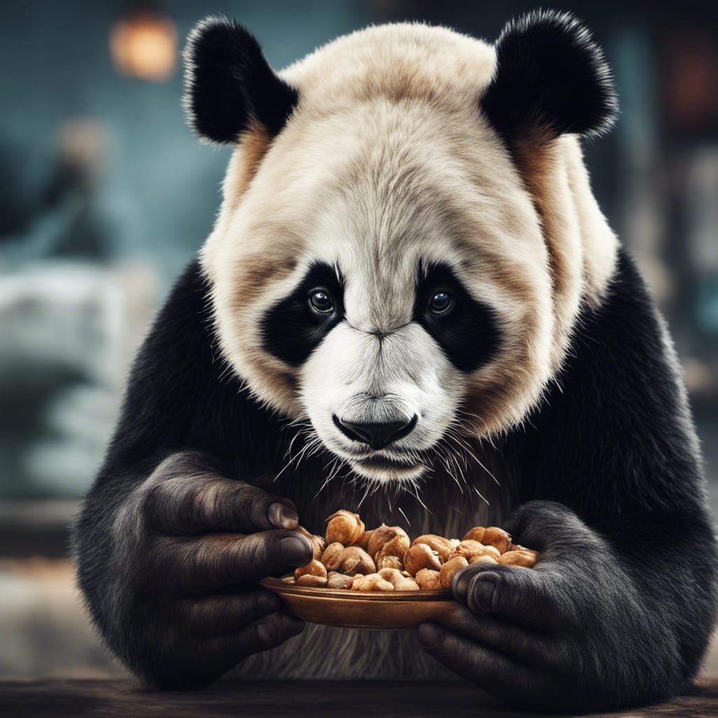 Hyperrealistic Panda with Glass in Cinematic Style