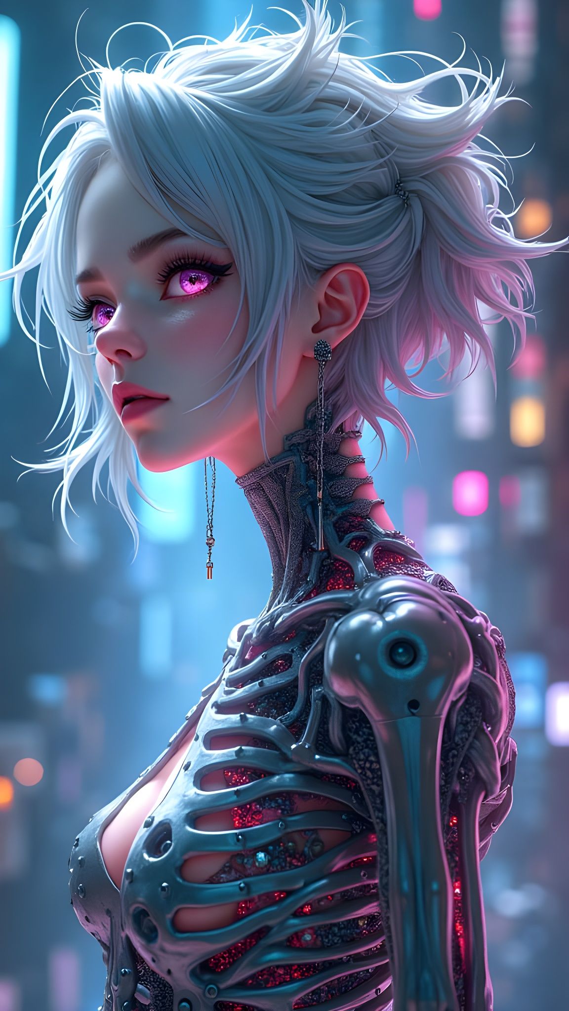Cyberpunk Goddess with Metallic Body