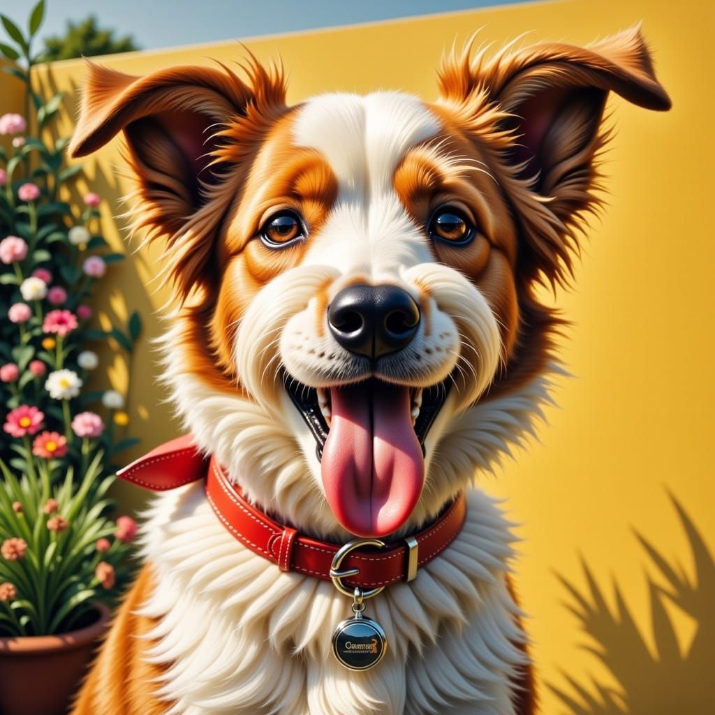 Playful Dog with Tongue Out in Rockwell Style