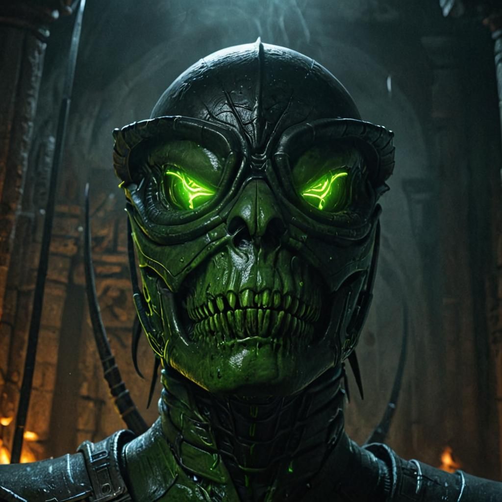 Epic Battle in Ancient Temple: Sci-Fi Illustration