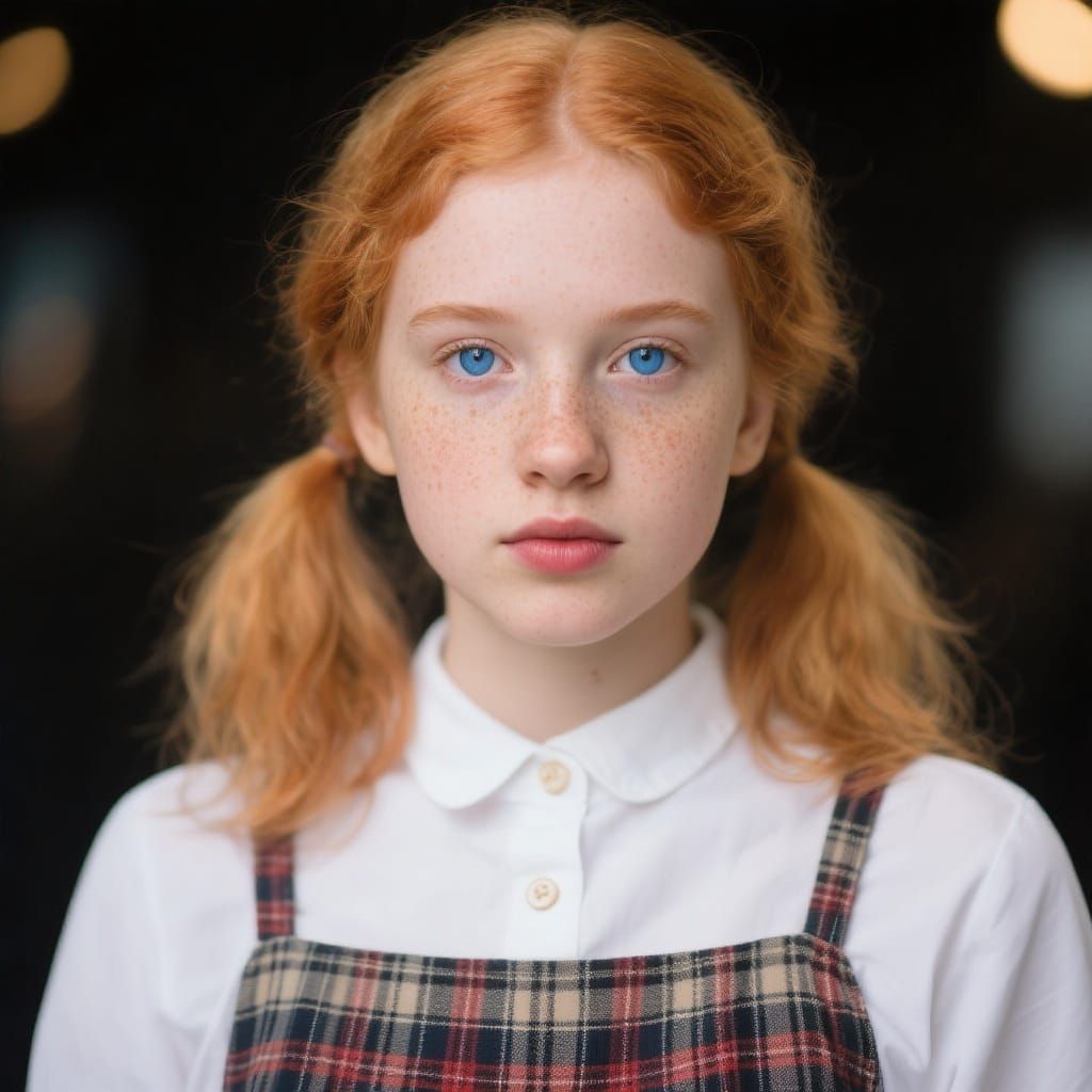 Strawberry Blond Woman in Plaid, Professional Portrait Style