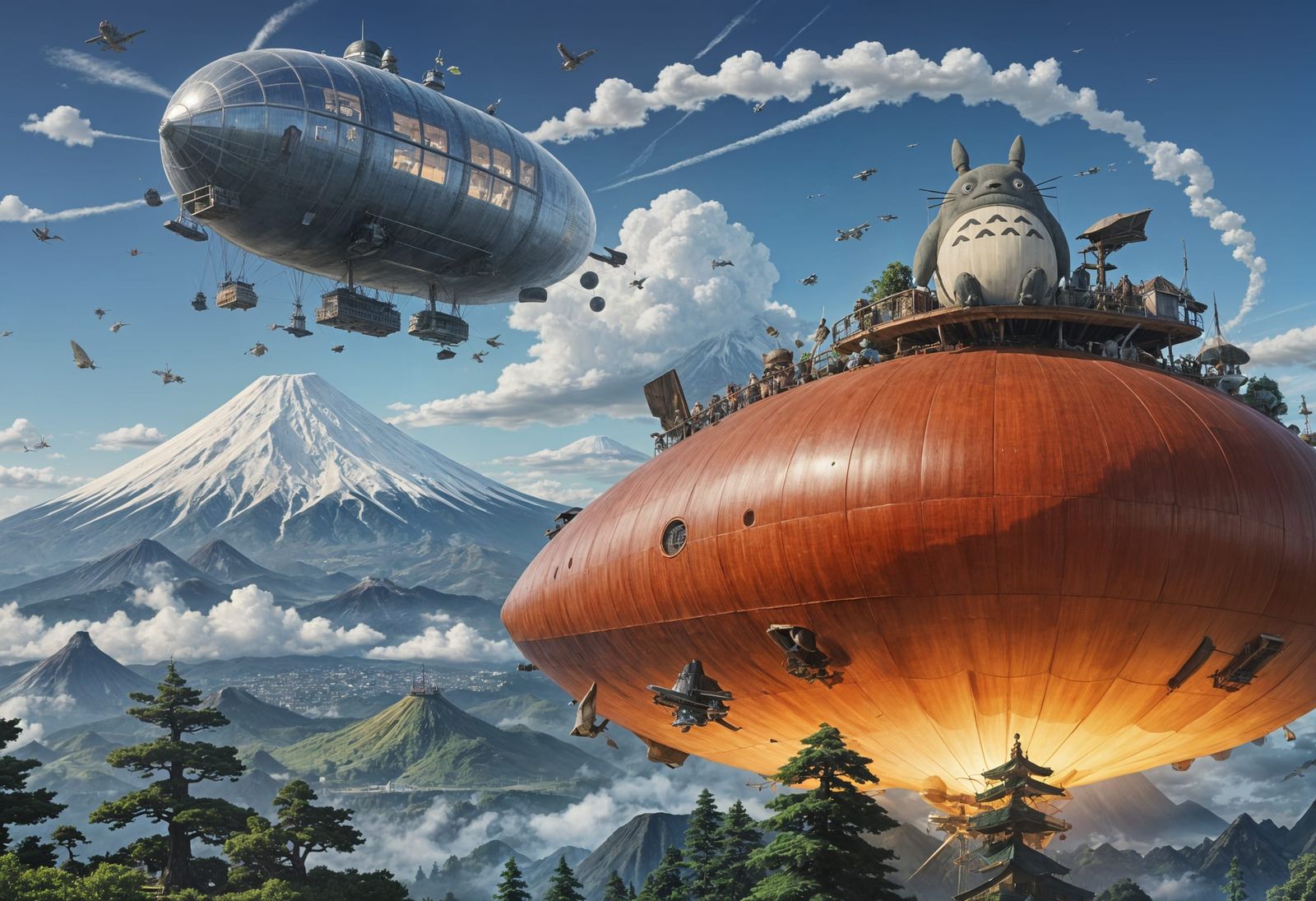 Totoro Soars Over Majestic Mount Fuji in Airship