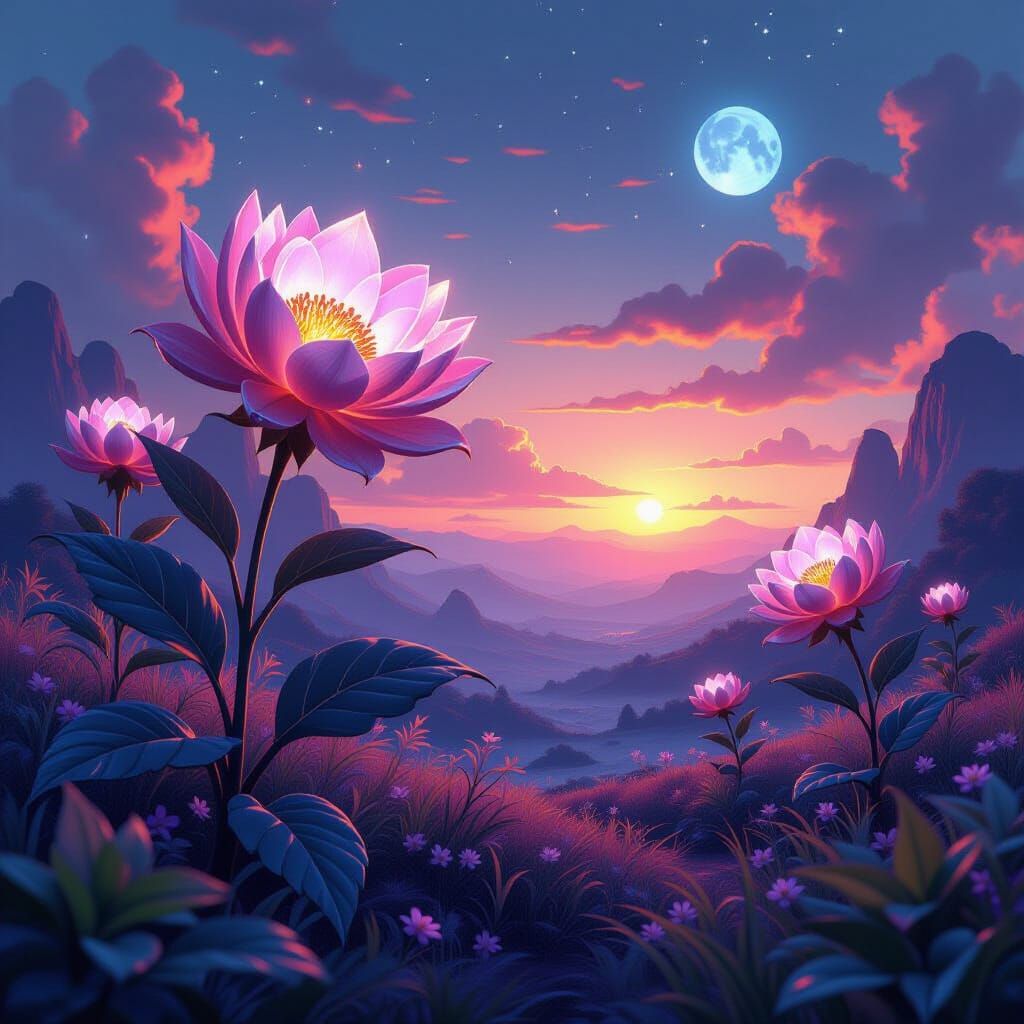 Glowing Flora in a Surreal Futuristic Landscape