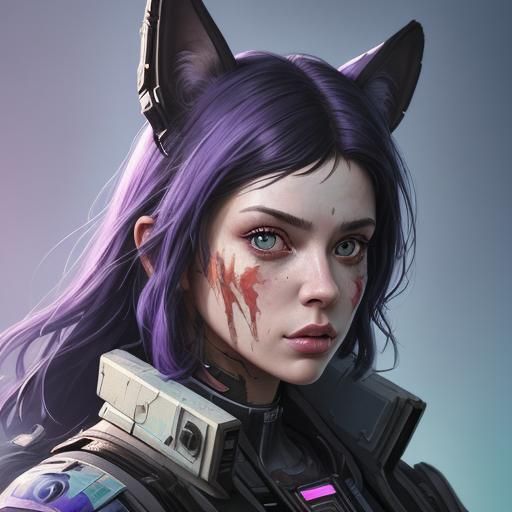 a beautiful portrait of a cute cyberpunk dog by sandra chevrier and greg rutkowski and wlop, purple blue color scheme, h...