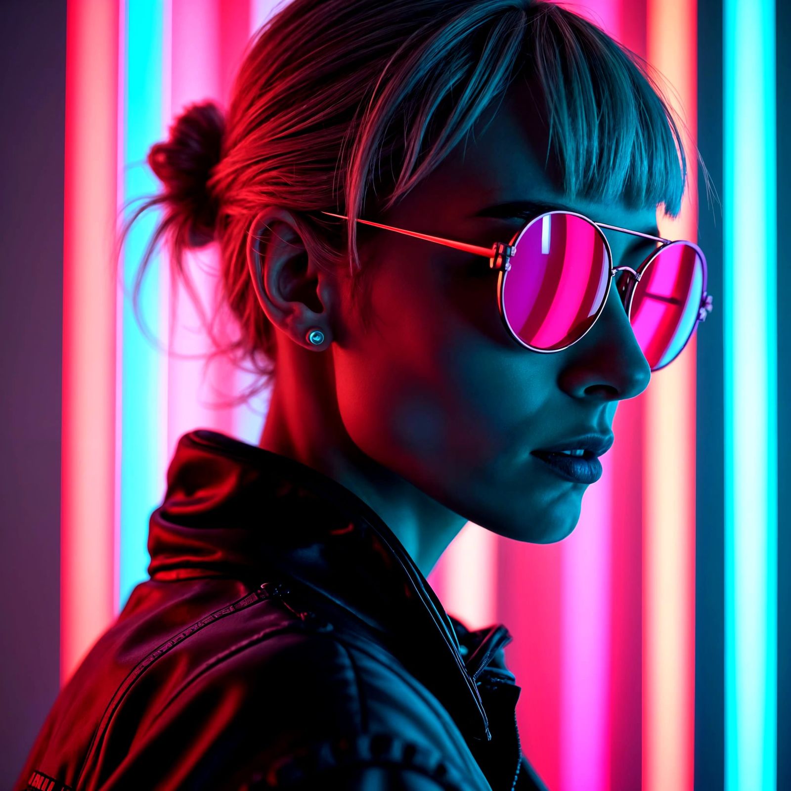 Cyberpunk Cityscape in Neon Retro Synthwave Style