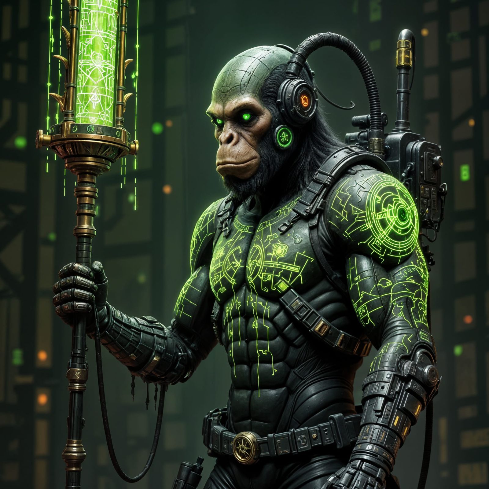 Cyberpunk Ape Technomancer with Arcane Cybernetics